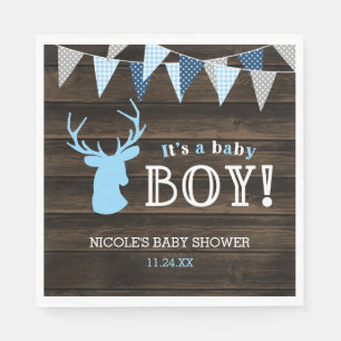 Rustic Wood Blue Deer Boy Baby Shower Napkin