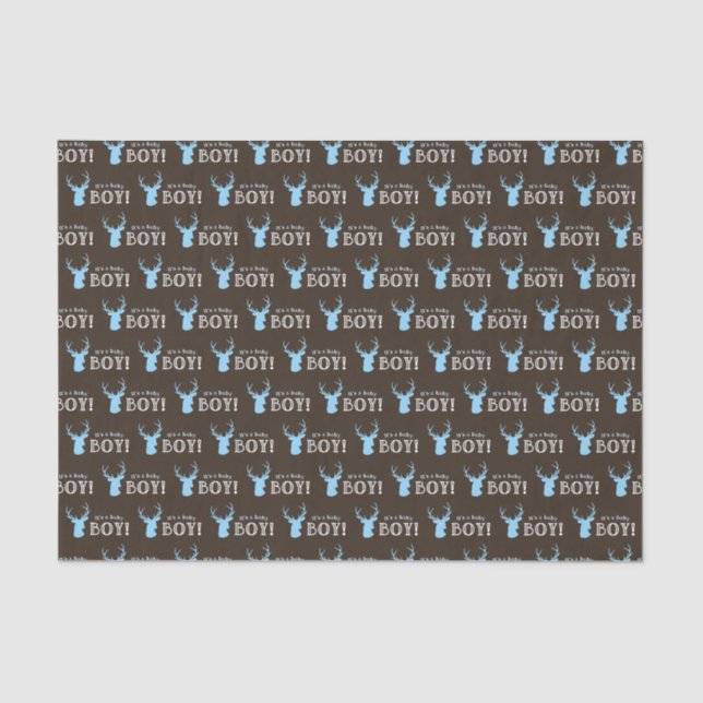 Rustic Wood Blue Deer Boy Baby Shower Tissue Paper (Front)