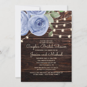 Rustic Wood Blue Floral Couple's Bridal Shower Invitation