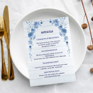 Rustic Wood Blue Floral Elegant Wedding Enclosure Card