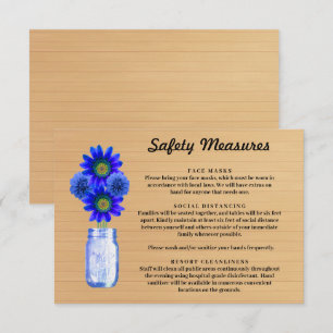 Rustic Wood Blue Floral Mason Jar Safety Measures Enclosure Card
