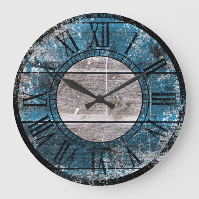 Rustic Wood (Blue) Large Clock (Front)