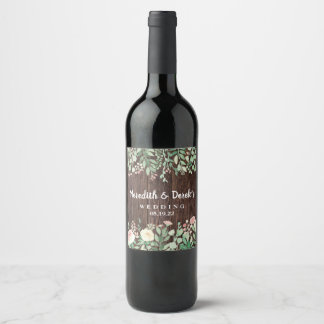 Rustic Wood Blush Floral wedding wine label