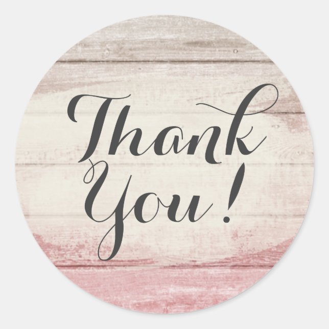 Rustic Wood Blush Pink Ombre Shabby Thank You Classic Round Sticker (Front)