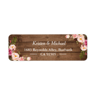 Rustic Wood Blush Pink Romantic Floral Return Address Label