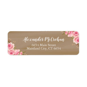 Rustic Wood Blush Pink Watercolor Floral Return Address Label