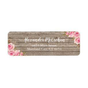 Rustic Wood Blush Pink Watercolor Floral Return Address Label