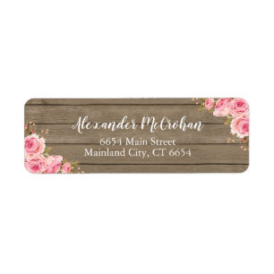Rustic Wood Blush Pink Watercolor Floral Return Address Label