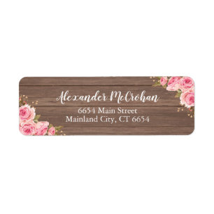 Rustic Wood Blush Pink Watercolor Floral Return Address Label