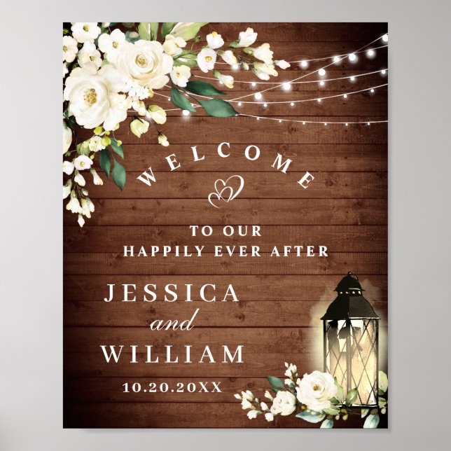 Rustic Wood & Blush Roses Floral Wedding Welcome Poster (Front)