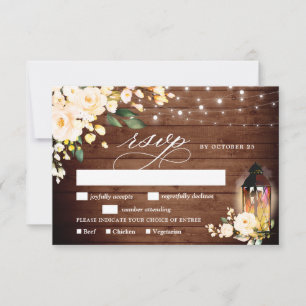 Rustic Wood & Blush Roses Greenery RSVP Card
