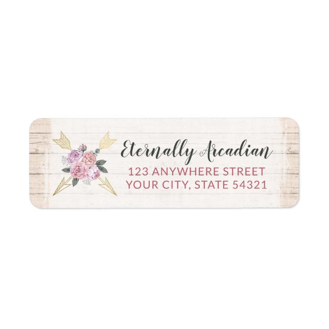 Rustic Wood Bohemian Floral Arrows Return Address Label (Front)