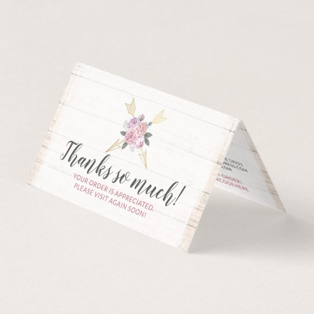 Rustic Wood Bohemian Floral Arrows Thank You Card (Front)
