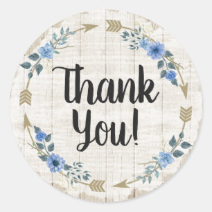 Rustic Wood & Bohemian Floral Arrows Thank You Classic Round Sticker