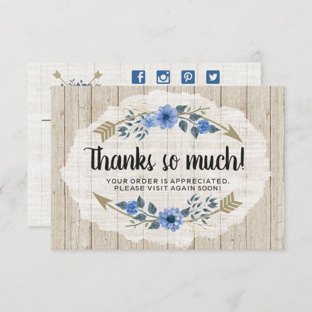 Rustic Wood & Bohemian Watercolor Thank You Card (Front/Back)