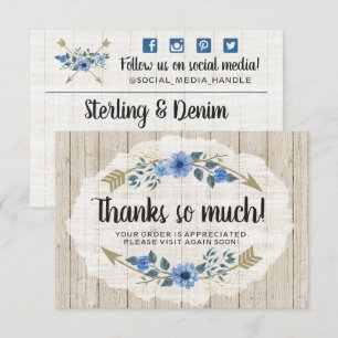 Rustic Wood & Bohemian Watercolor Thank You Card