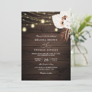 Rustic Wood Boho Dried Floral QR Code Wedding Invitation