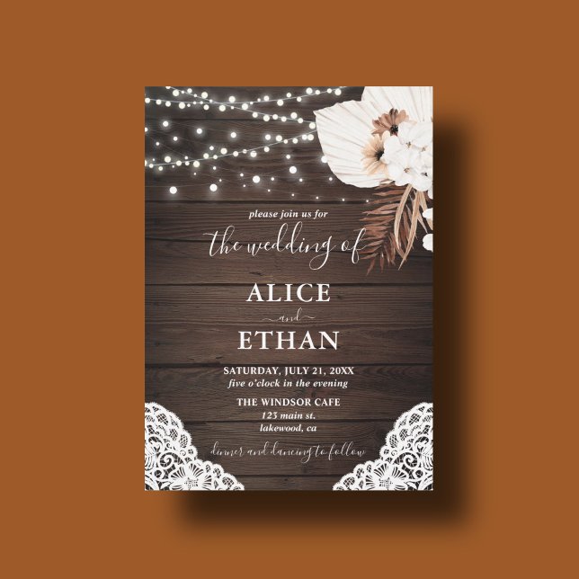 Rustic Wood Boho Dried Floral Wedding Invitation (Creator Uploaded)