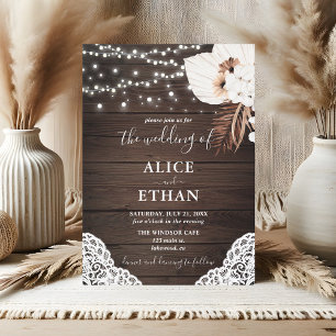 Rustic Wood Boho Dried Floral Wedding Invitation