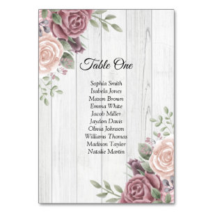 Rustic Wood Boho Dusty Rose Floral Table Number