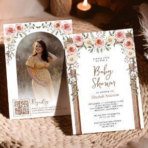 Rustic Wood Boho Floral Photo Canopy Baby Shower Invitation