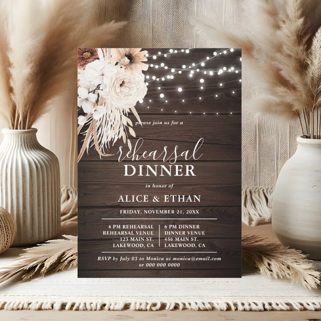 Rustic Wood Boho Flowers Fall Rehearsal Dinner Invitation (Creator Uploaded)