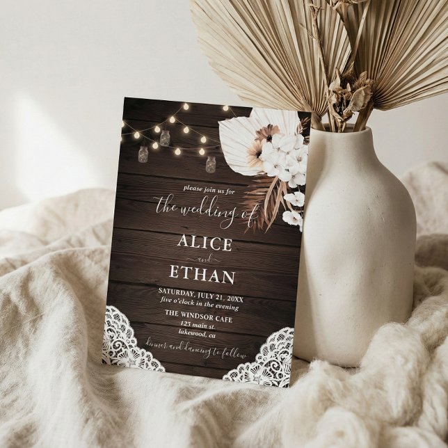 Rustic Wood Boho Tropical Flowers Summer Wedding Invitation (Creator Uploaded)