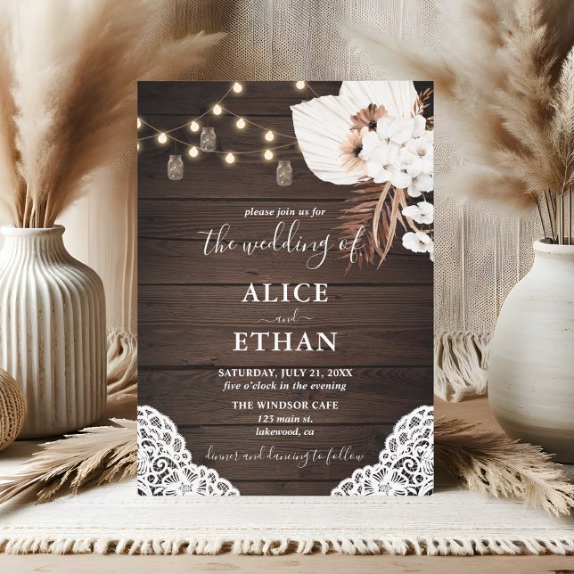 Rustic Wood Boho Tropical Flowers Summer Wedding Invitation (Creator Uploaded)