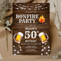 Rustic Wood Bonfire Party Beer 50th Birthday