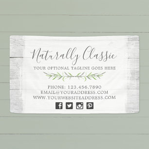 Rustic Wood & Botanical Leaf Branches Green Wreath Banner