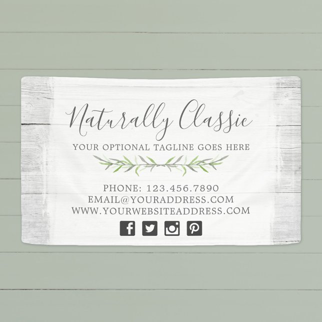 Rustic Wood & Botanical Leaf Branches Green Wreath Banner (Creator Uploaded)