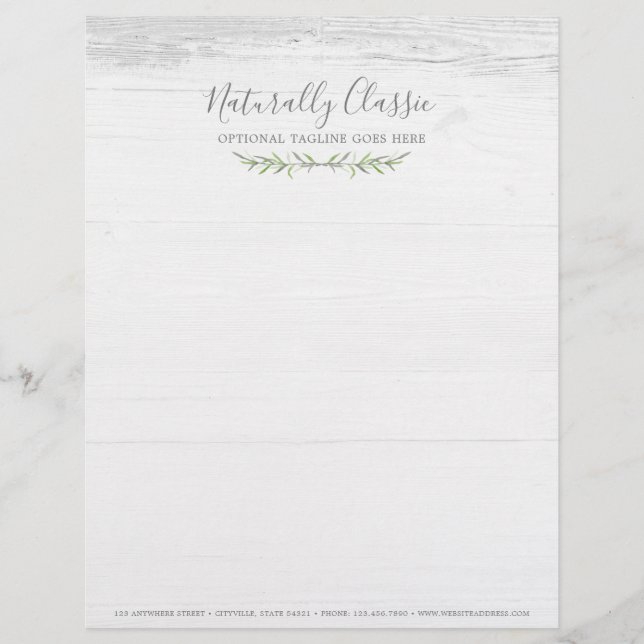 Rustic Wood & Botanical Leaf Branches Green Wreath Custom Letterhead (Front)
