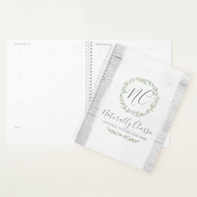 Rustic Wood & Botanical Leaf Branches Green Wreath Planner (Display)