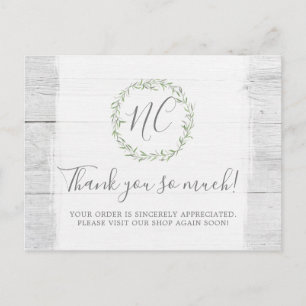 Rustic Wood & Botanical Leaf Branches Thank You Postcard