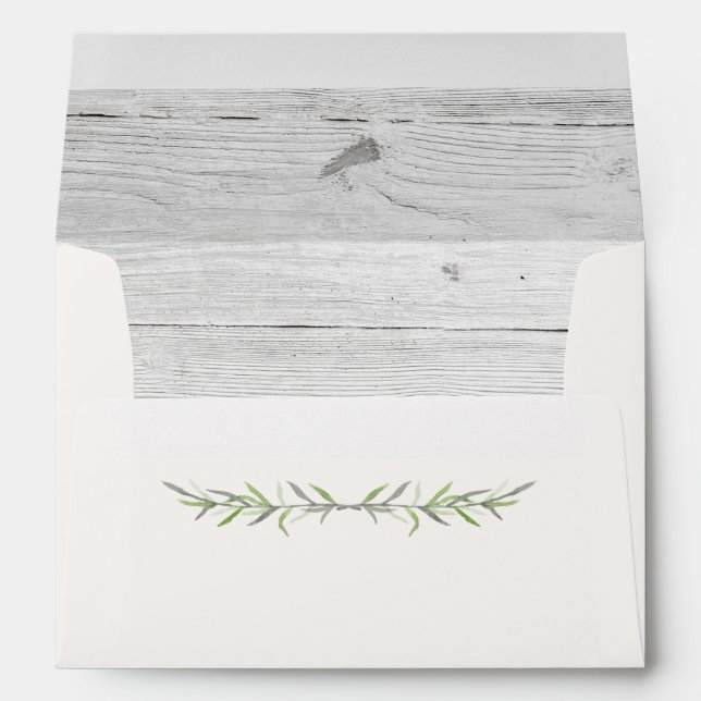 Rustic Wood & Botanical Leaves Wedding Invitation Envelope (Back (Bottom))