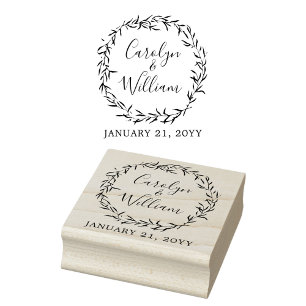 Rustic Wood & Botanical Leaves Wedding Stationery Rubber Stamp