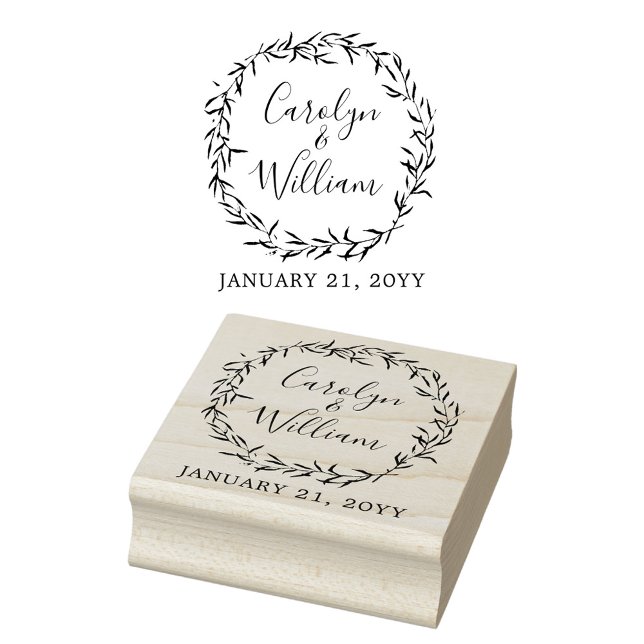 Rustic Wood & Botanical Leaves Wedding Stationery Rubber Stamp (Creator Uploaded)