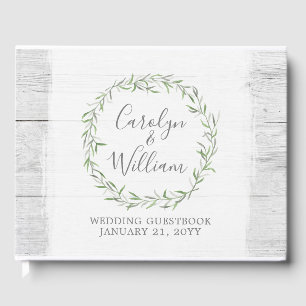 Rustic Wood & Botanical Wreath Leaves Wedding Guest Book