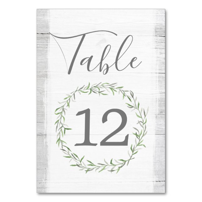 Rustic Wood Botanical Wreath Wedding Table Number (Front)