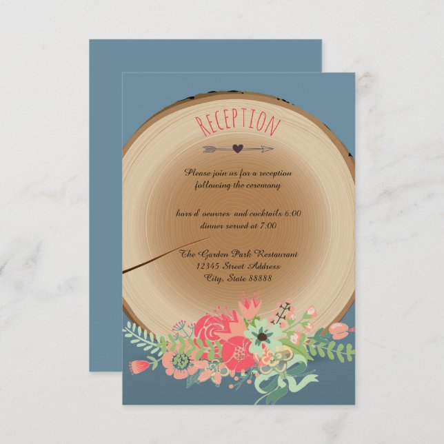 Rustic Wood Bouquet - Reception Invitation (Front/Back)