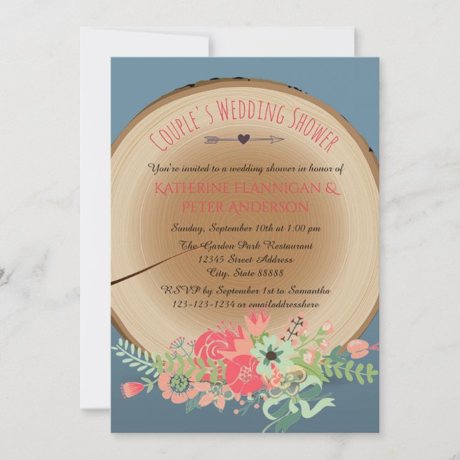 Rustic Wood Bouquet - Wedding Shower Invitation (Front)