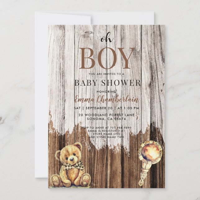 Rustic Wood Boy Baby Shower Invitation (Front)