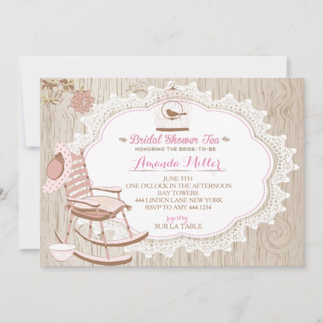 Rustic Wood Bridal Tea Party Invitations (Front)