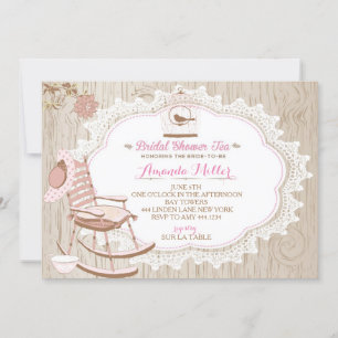 Rustic Wood Bridal Tea Party Invitations