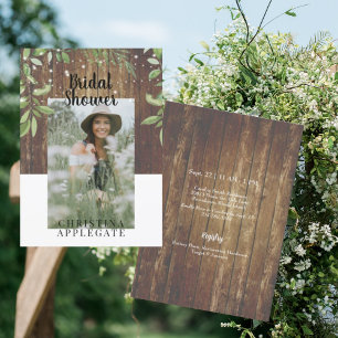 Rustic Wood Bride Photo Bridal Shower Invitation
