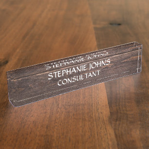 Rustic Wood Brown Monogram Name Classy Elegant Nameplate