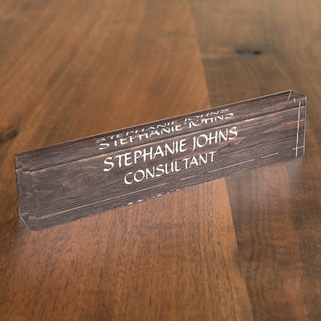 Rustic Wood Brown Monogram Name Classy Elegant Nameplate (Side)