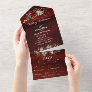 Rustic Wood Brown Wedding All In One Invitation