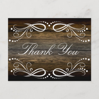 Rustic Wood Brown white Floral Vintage Thank You Postcard