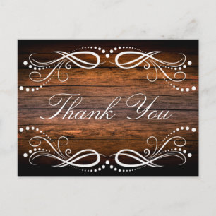 Rustic Wood Brown white Floral Vintage Thank You Postcard